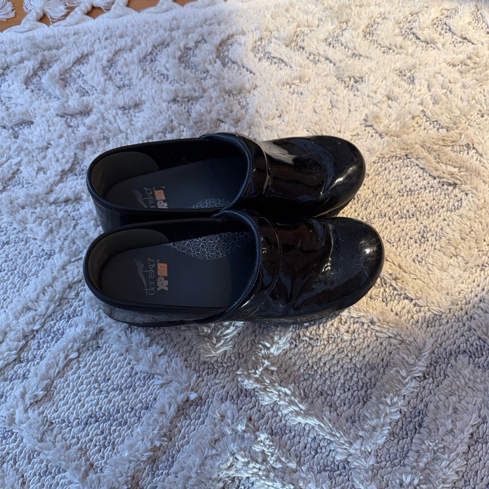 Dansko Black Patent Leather Mules